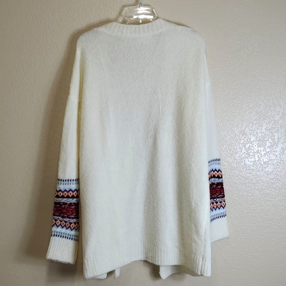 Adora Women's Open Front Long Fair Isle Cardigan Large Off White Winter - Picture 2 of 9
